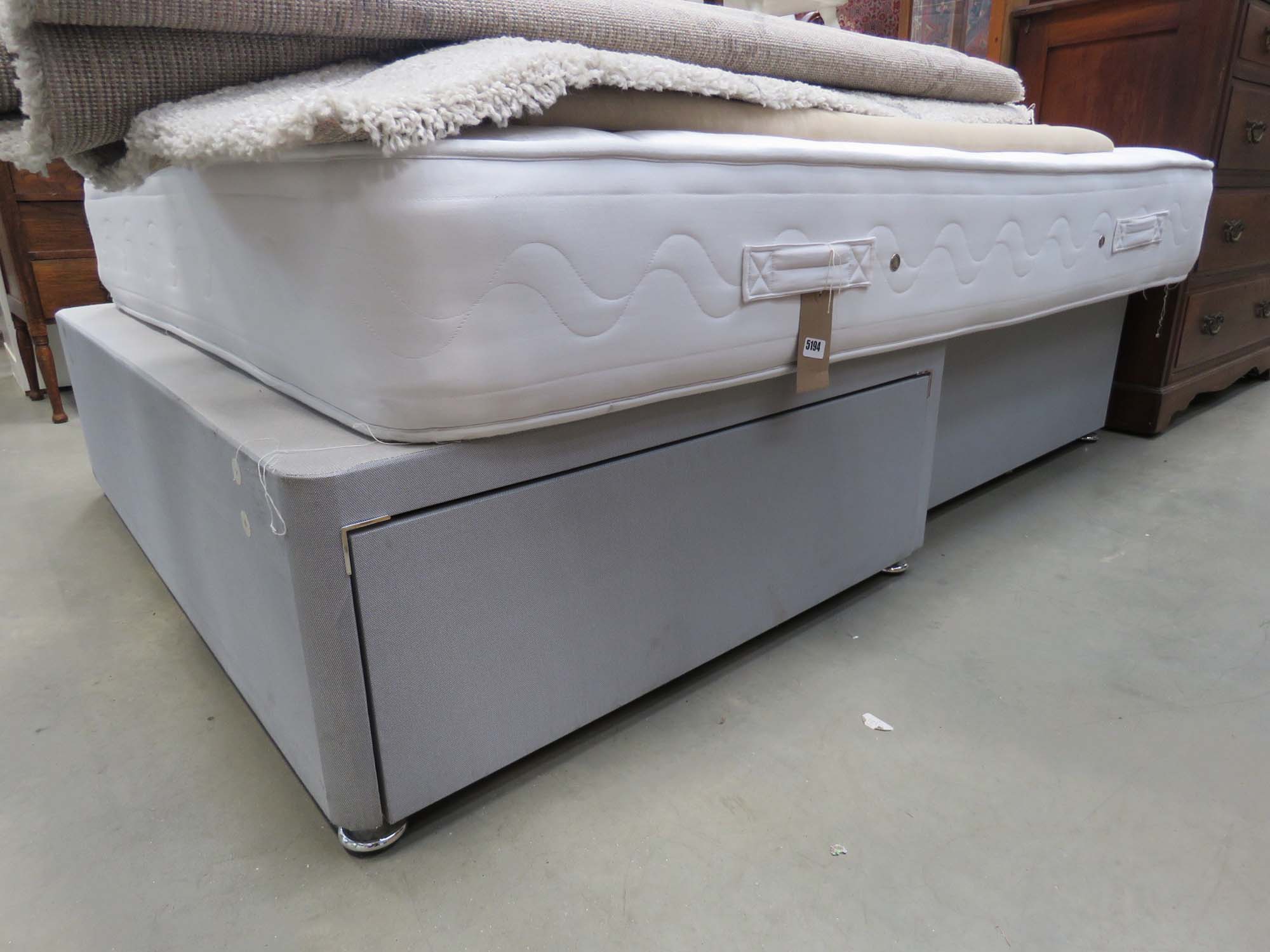 4 foot 6 divan bed base with mattress and headboard