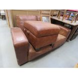 5258 - Brown leather two seater sofa with matching footstool