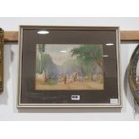 Indian watercolour of cattle cart and figures