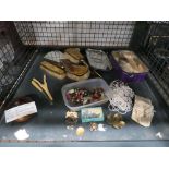 Cage containing dress and costume jewellery plus dressing table set