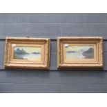 Pair of Highland loch oil paintings in decorative gilt frames