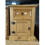 Rustic pine single door pot cupboard with drawer over
