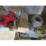 2 boxes containing water jug, kitchen storage vessels, childrens toys and china