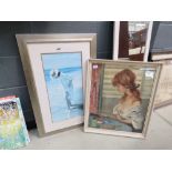 2 prints of lady at dressing table plus lady at the beach