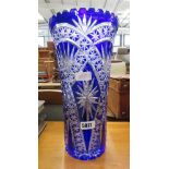 Blue cut glass vase