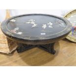 Circular inlaid Japanese table on folding base