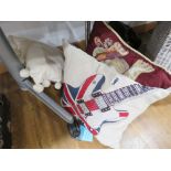 2 bulldog and Union Jack themed cushions plus 1 other