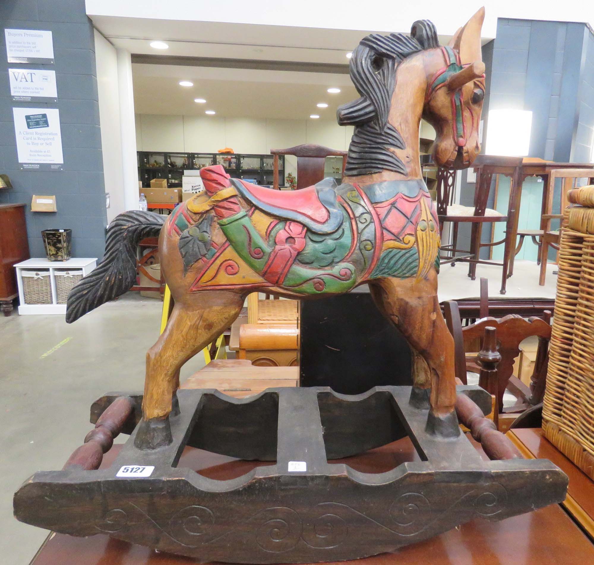 (1) Painted wooden rocking horse