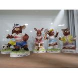 5 German Saxony ceramic sporting rabbit figures