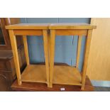 Pair of beech side tables with second tier