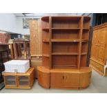 G Plan wall unit in three sections plus a glazed TV cabinet