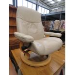 Cream leather effect stressless swivel armchair (as found)