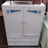 (11) Painted double door cupboard with 2 drawers under