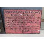 Cast iron north eastern railway public warning sign