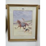 Framed and glazed print of lady on horseback with collie dogs 'Footloose and Fancy Free' by