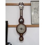 147rr Oct A 19th century banjo barometer with a mahogany and strung case, architectural pediment and