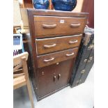 1950's oak veneer double door cupboard with 3 drawers over