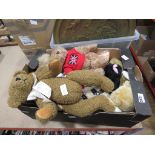 Box containing teddy bears and other soft toys