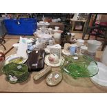 Quantity of jasperware, glassware, dressing table set, handbag, 2 toned jug, Poole pottery,