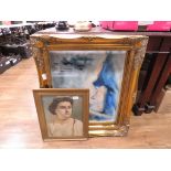 Oil on board study of a nude, portrait of a lady plus a gold picture frame