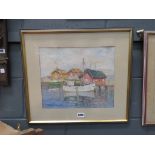 5340 - Watercolour of fishing boats and cottages