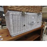 White painted wicker picnic basket