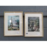 2 vintage lithographs with watercolour highlights