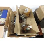 2 boxes containing ornamental owls and modern Chinese ceramics