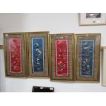 Four framed and glazed Chinese silk panels