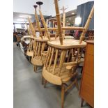 Set of six slat back beech dining chairs