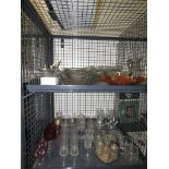 2 cages containing sherry glasses, tumblers, cruet set, fruit bowls and sundae dishes