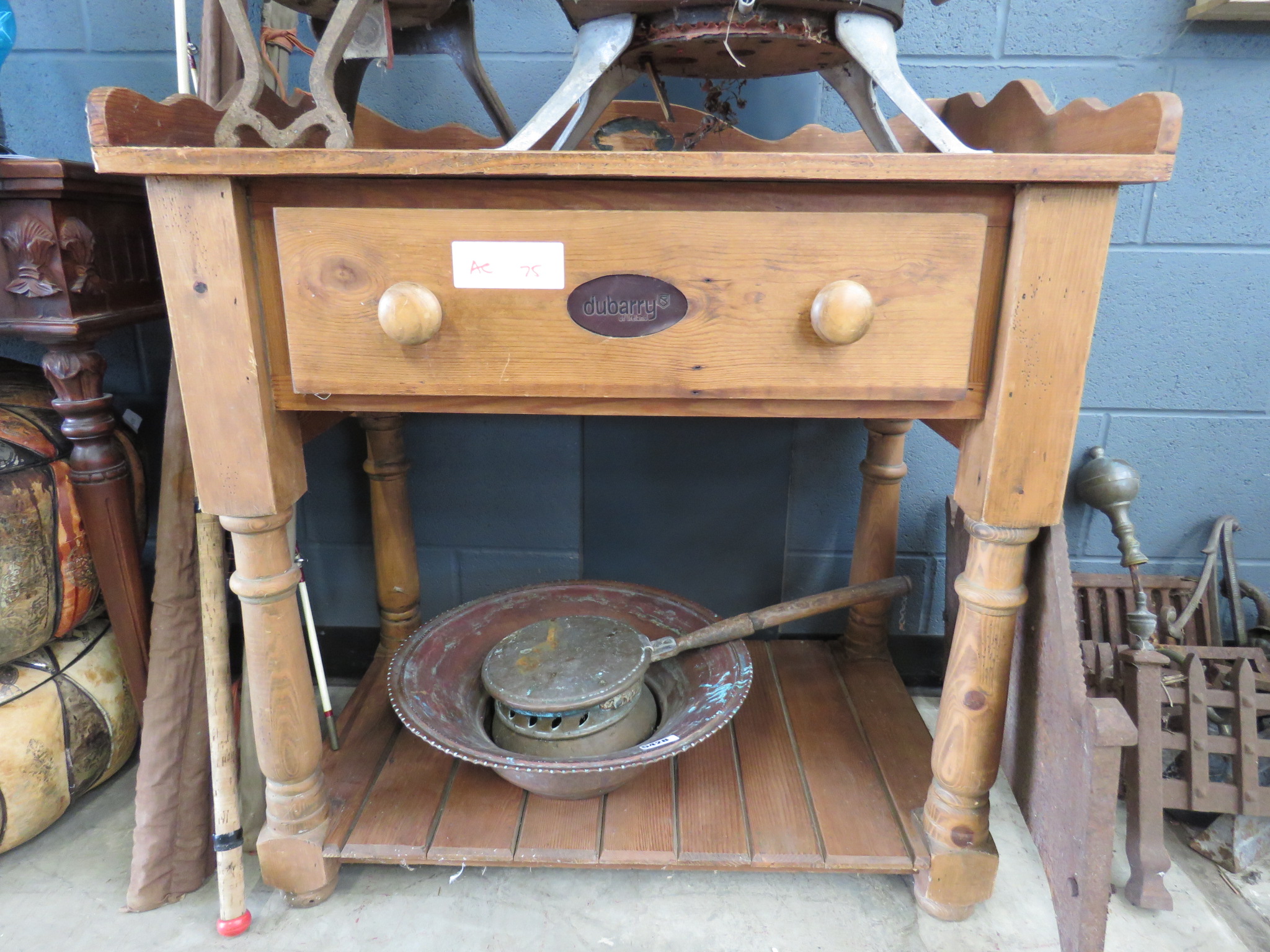 Pine single drawer washstand with second tier