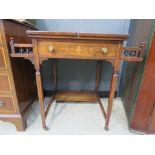Edwardian rosewood and marquetry writing table with a folding top