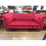 Red fabric button-back two seater sofa