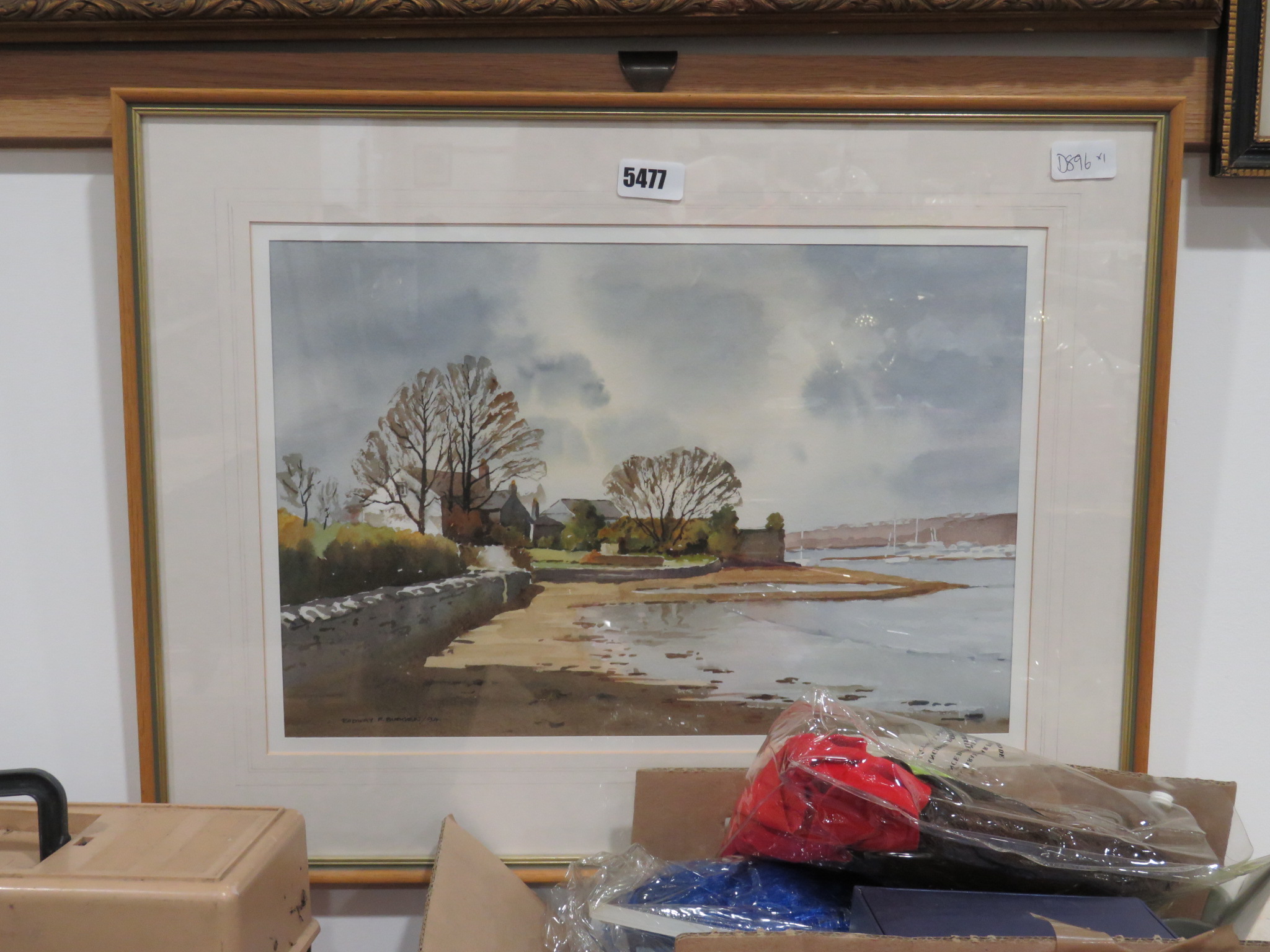 Framed and glazed watercolour of an estuary