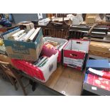 7 boxes containing Dickens novels, pictoral knowledge encyclopedia, antiques guides and natural