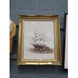 Oil on canvas of a sailing ship