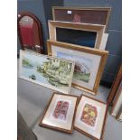 Quantity of prints and watercolours including mute wall Elstow