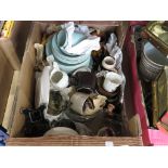 Box containing Berylware, beer stein, collectors plates, glassware and ornaments