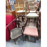 Pair of edwardian corner chairs, a 19th Century scrolled armchair, stool and a Victorian chair