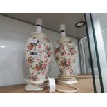 Pair of rose patterned table lamps