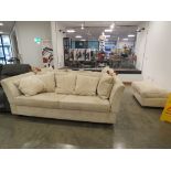 Pair of cream upholstered knoll sofas with drop ends