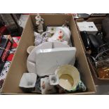 Box containing general crockery and china plus ornamental figures