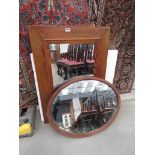 Oval bevelled Edwardian mirror, rectangular mirror in oak frame plus a mirror in white painted frame