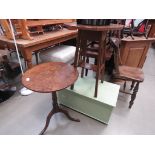 Inlaid Edwardian octagonal table plus oak tripod table and green painted pine box