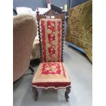 Highback barley twist chair with embroided seat and back rest