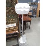 (TN35) White painted metal floor lamp with paper shade plus table lamp with cylindrical shade