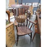 Slat back armchair with elm seat