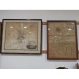 2 framed and glazed maps of Bedfordshire