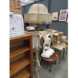 (32) Cream painted wrought iron floor lamp